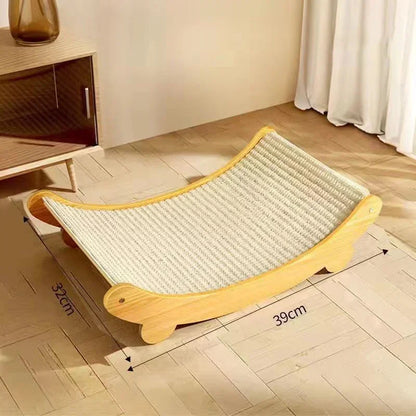 2-in-1 Wooden Cat Scratcher Bed – Detachable Scratch Pad & Sleeping Loun