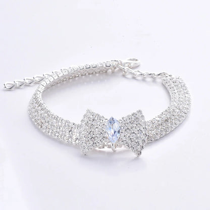 Rose Gold Zircon Bow Tie Collar – Adjustable Dog & Cat Necklace