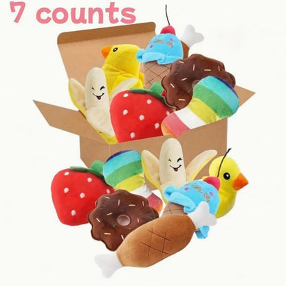 7-Piece Plush Puppy Toy Set – Squeaky Fruits & Veggies