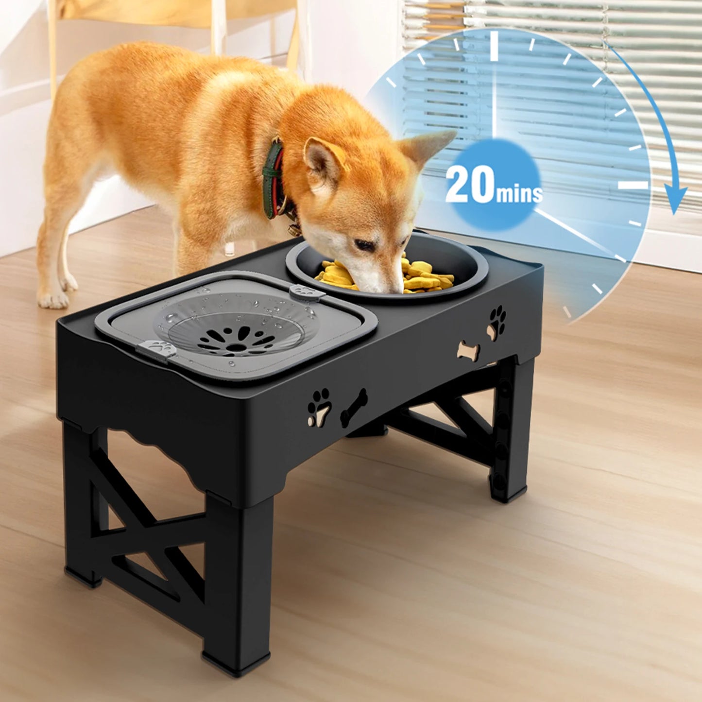3-in-1 Adjustable Pet Feeder – Double Bowls with Slow Feeder