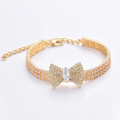 Rose Gold Zircon Bow Tie Collar – Adjustable Dog & Cat Necklace