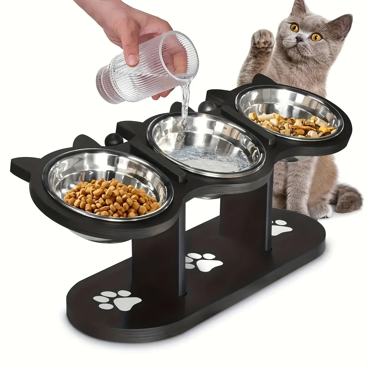 WoodyPaws™ Adjustable 3-Bowl Elevated Pet Feeder