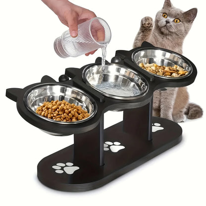 WoodyPaws™ Adjustable 3-Bowl Elevated Pet Feeder