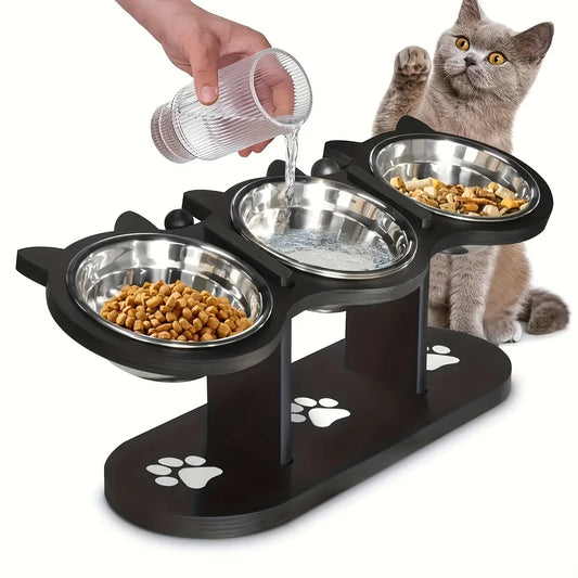 WoodyPaws™ Adjustable 3-Bowl Elevated Pet Feeder