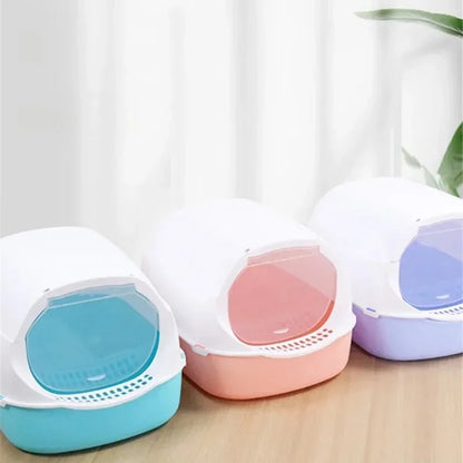 Semi-Enclosed Cat Litter Box – Splashproof Tray