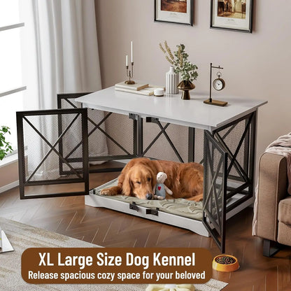 Wooden Dog Crate Furniture with Double Doors – Stylish Dog Cage for Large Breeds