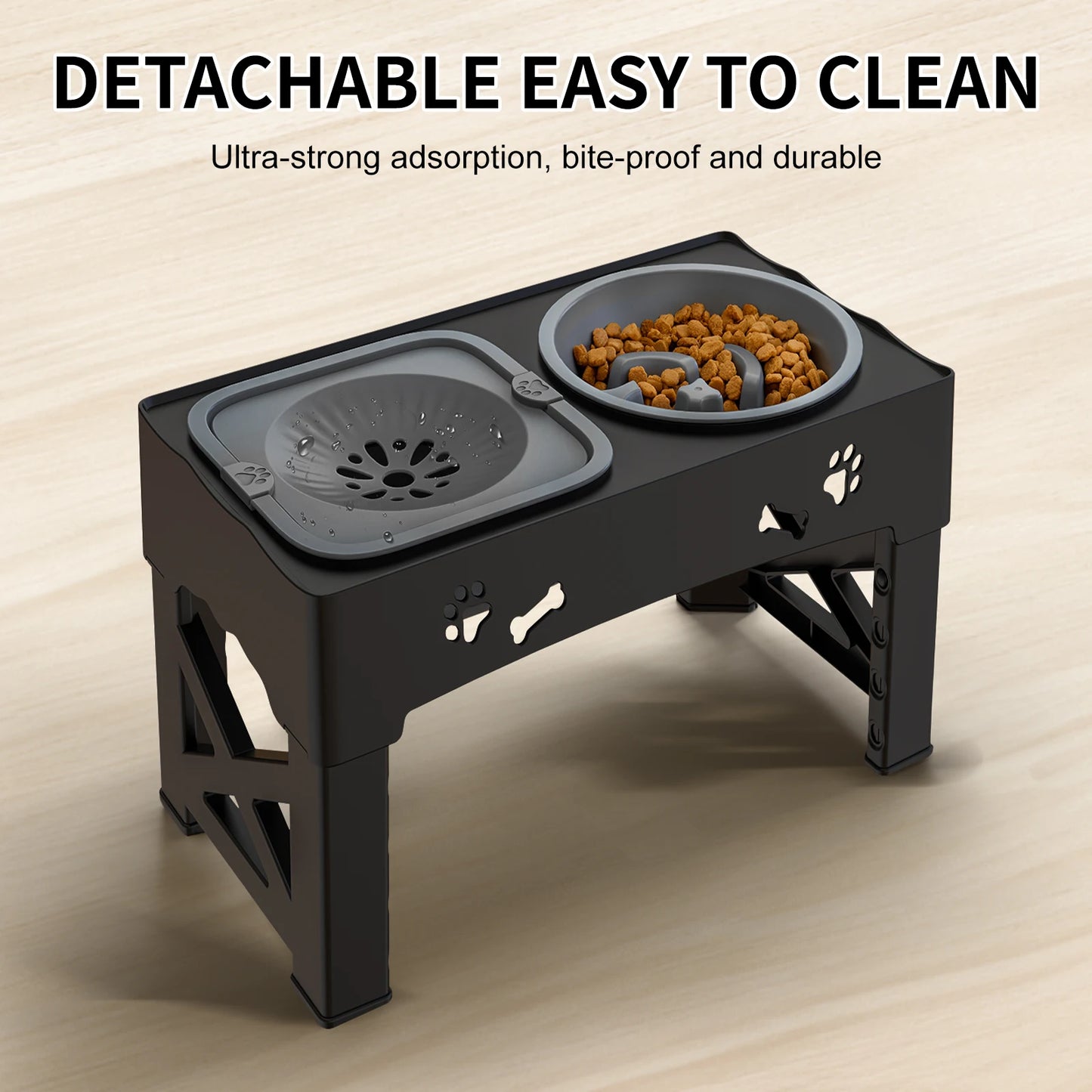 3-in-1 Adjustable Pet Feeder – Double Bowls with Slow Feeder