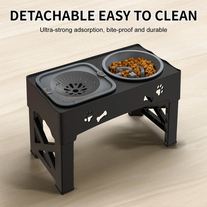 3-in-1 Adjustable Pet Feeder – Double Bowls with Slow Feeder