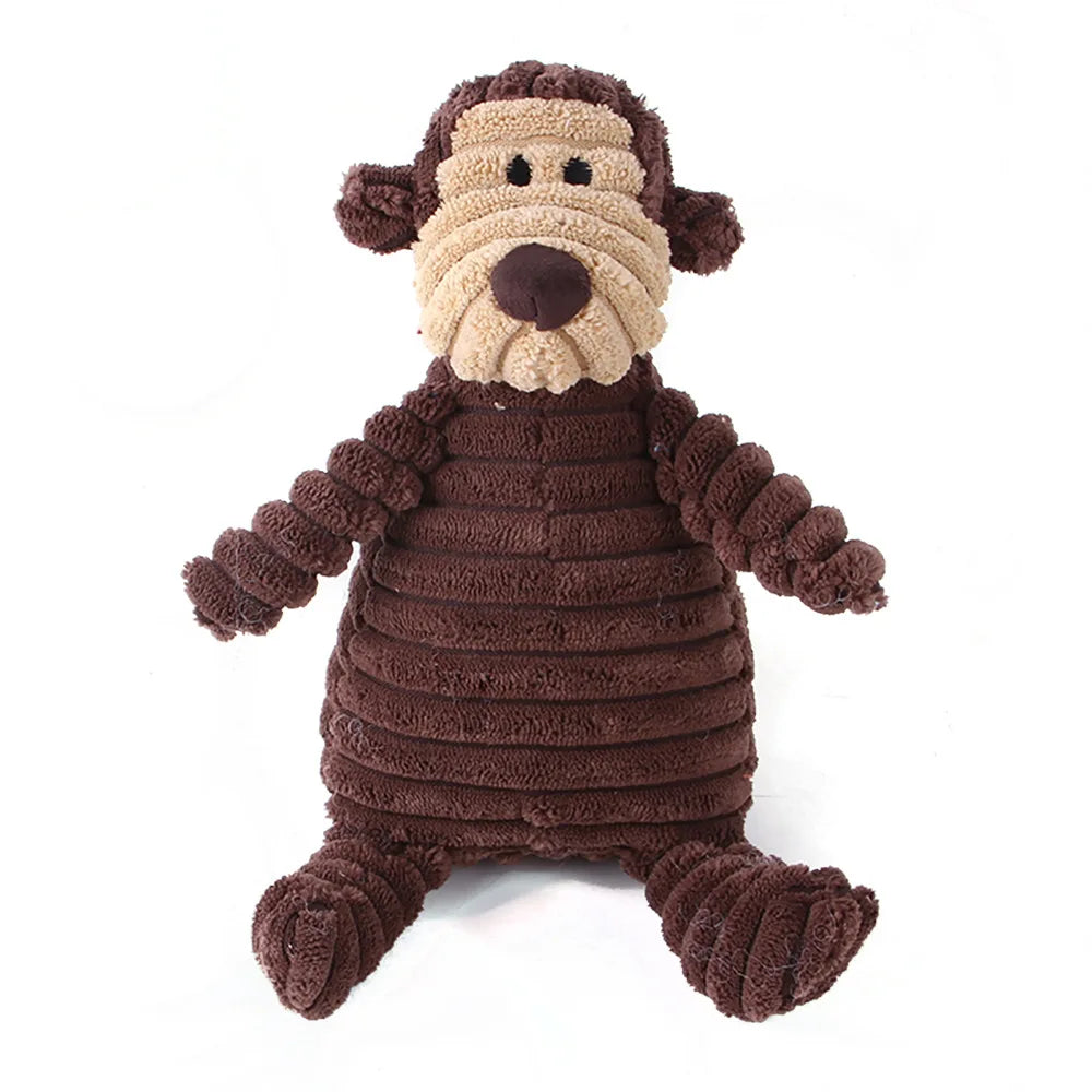 Corduroy Animal Plush Dog Toy – Squeaky Chew Toy