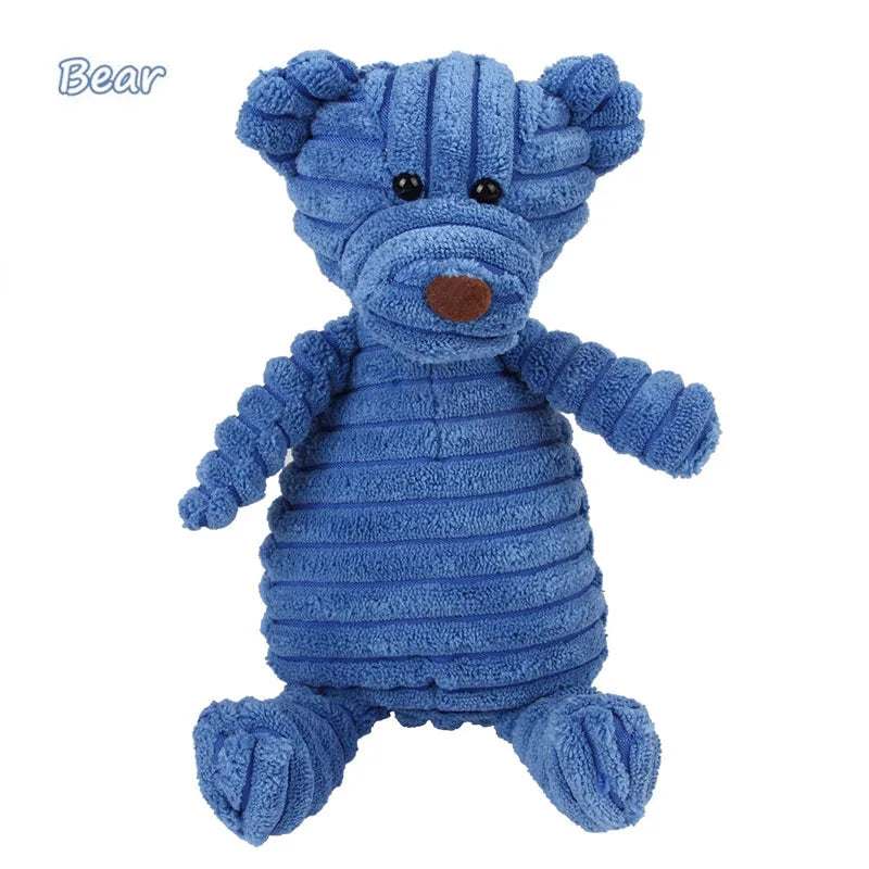 Corduroy Animal Plush Dog Toy – Squeaky Chew Toy