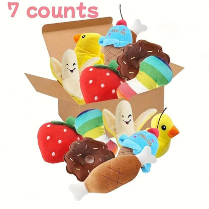 7-Piece Plush Puppy Toy Set – Squeaky Fruits & Veggies