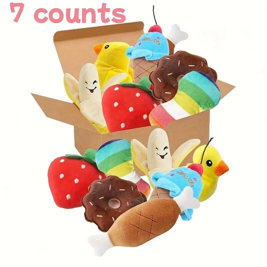 7-Piece Plush Puppy Toy Set – Squeaky Fruits & Veggies