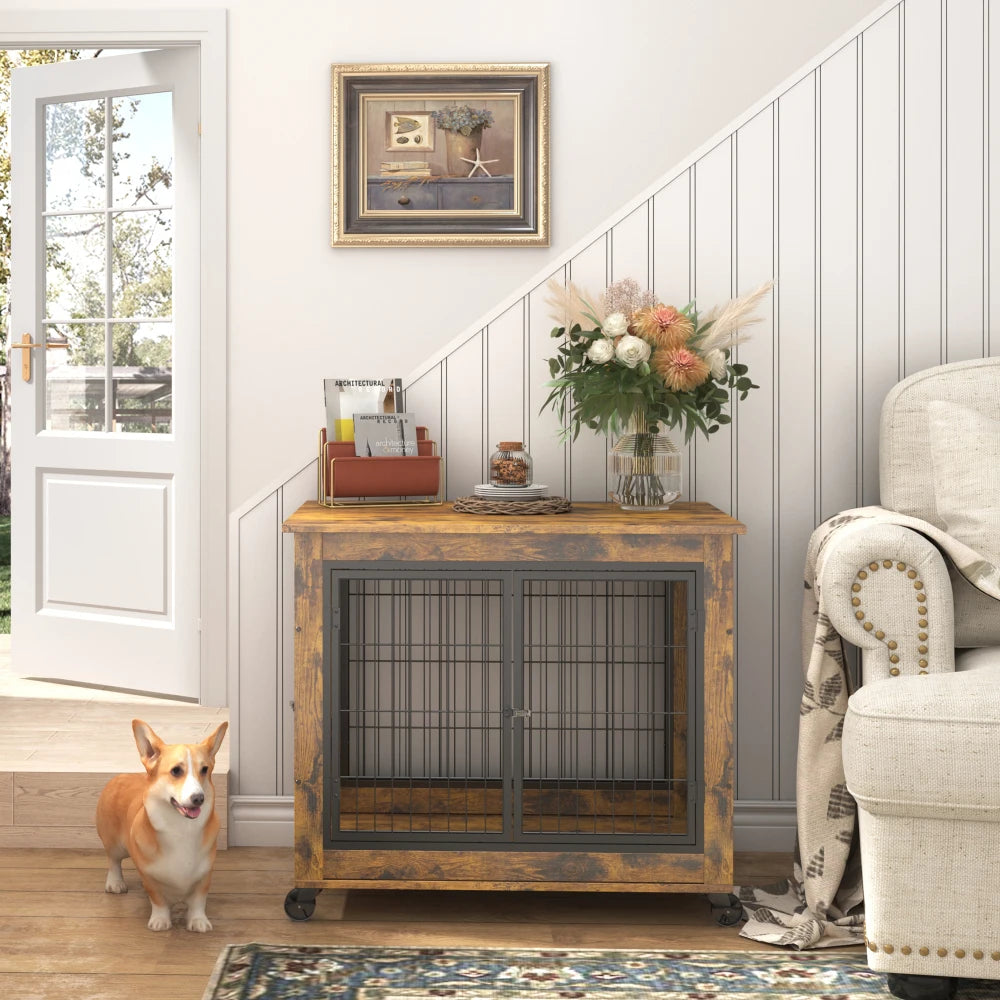 PawshHaus™ 2-in-1 Wooden Dog Crate & Furniture Console