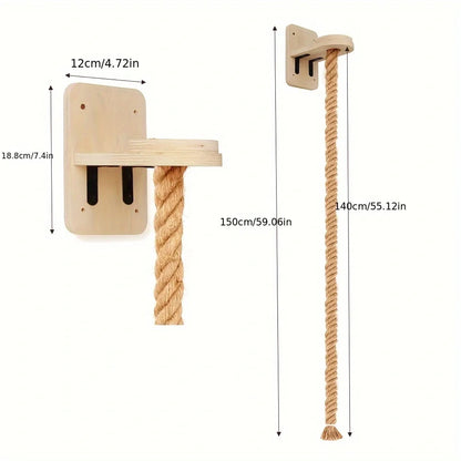 Wall-Mounted Cat Climbing Rope with Wooden Steps – Sisal Rope Scratcher & Climbing Furniture