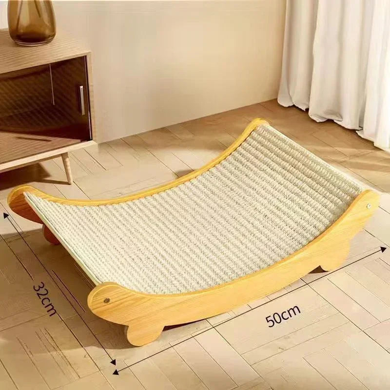 2-in-1 Wooden Cat Scratcher Bed – Detachable Scratch Pad & Sleeping Loun