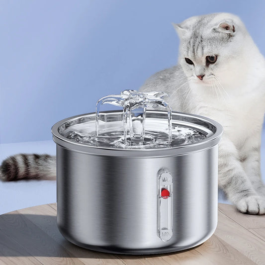 Stainless Steel Automatic Pet Water Fountain – USB Powered