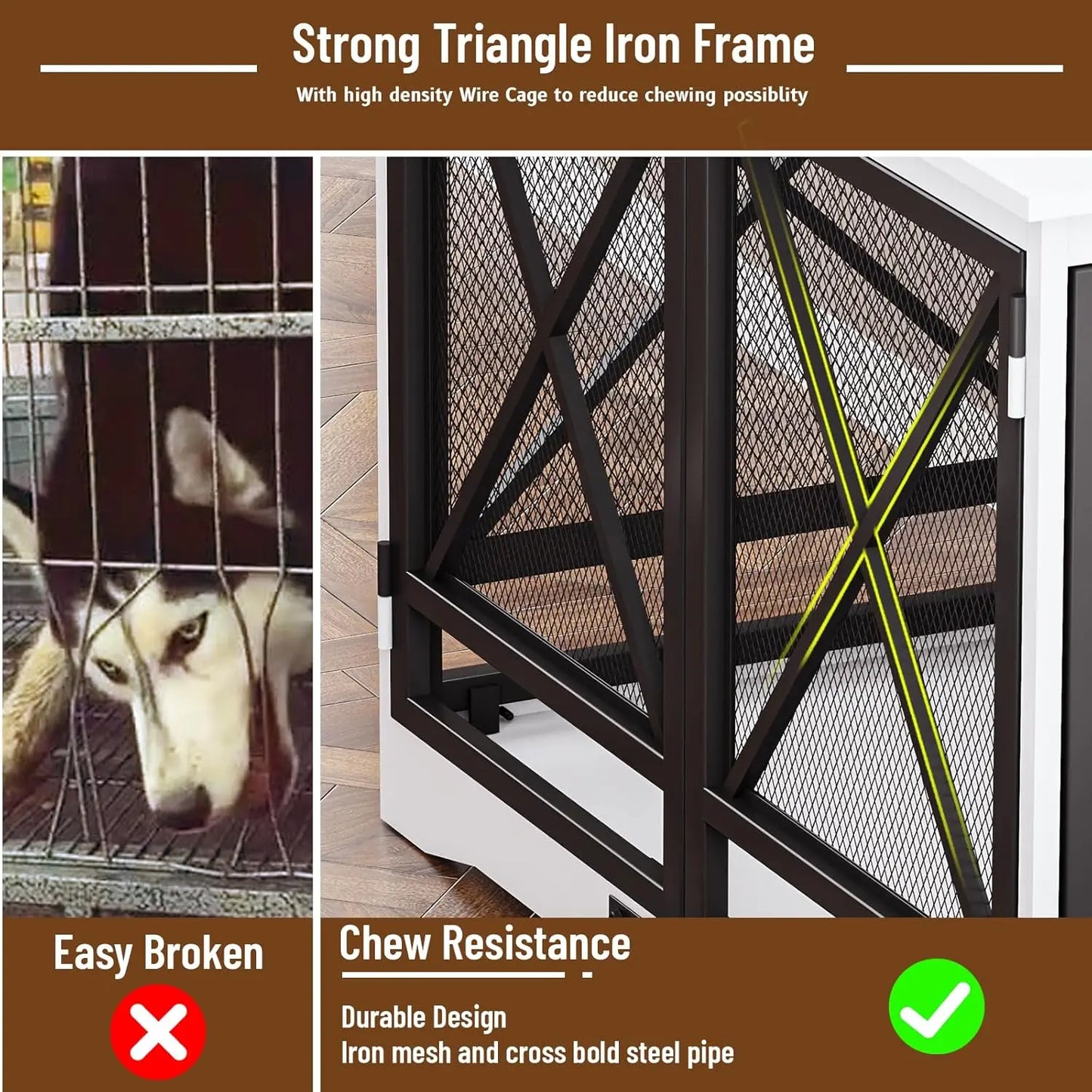 Wooden Dog Crate Furniture with Double Doors – Stylish Dog Cage for Large Breeds