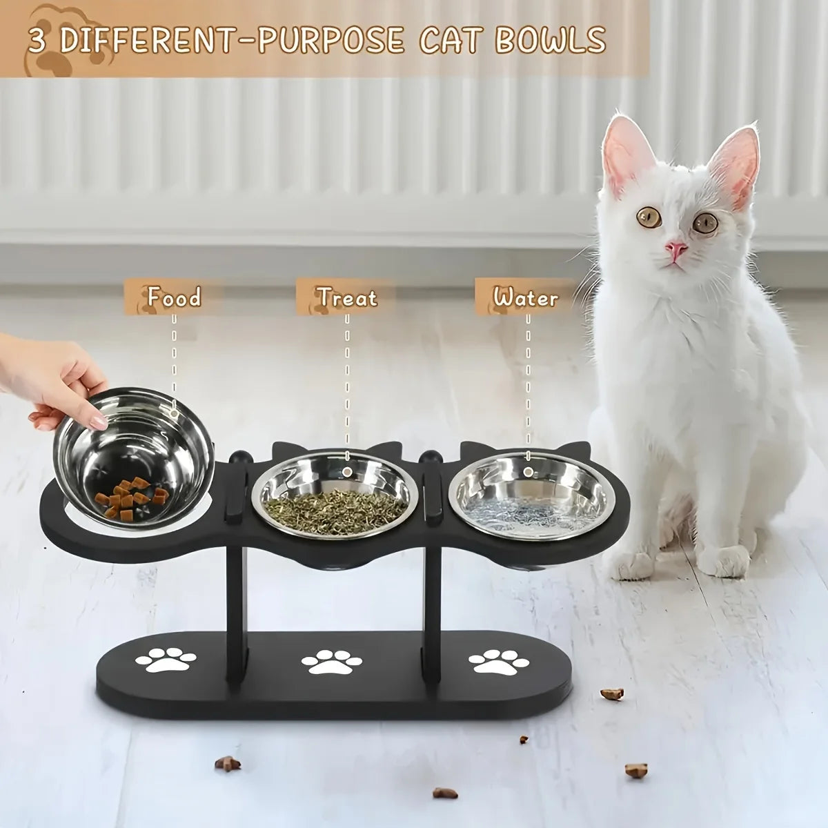 WoodyPaws™ Adjustable 3-Bowl Elevated Pet Feeder