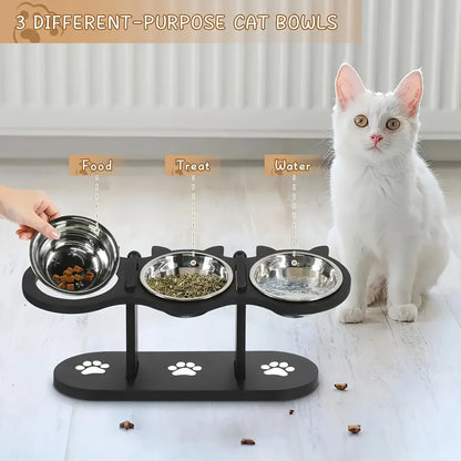 WoodyPaws™ Adjustable 3-Bowl Elevated Pet Feeder