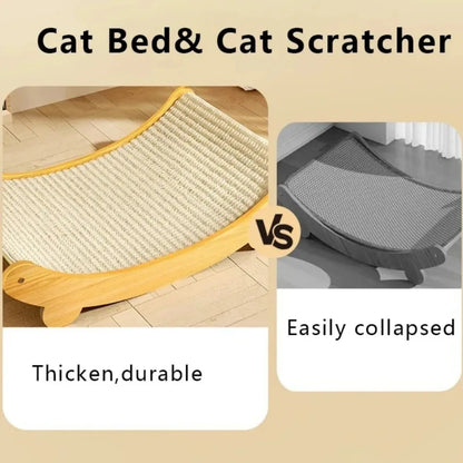 2-in-1 Wooden Cat Scratcher Bed – Detachable Scratch Pad & Sleeping Loun