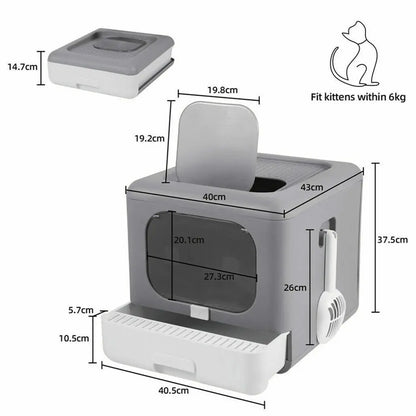 Foldable Enclosed Cat Litter Box – Sifting Tray with Scoop