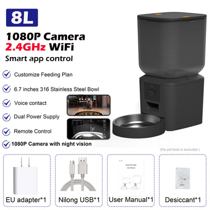 8L Smart Automatic Cat Feeder with Camera & WiFi