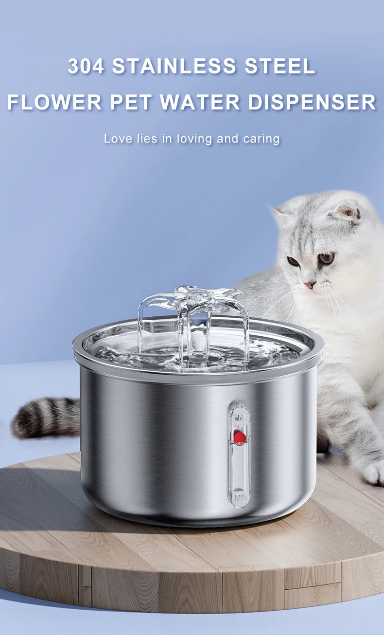 Stainless Steel Automatic Pet Water Fountain – USB Powered
