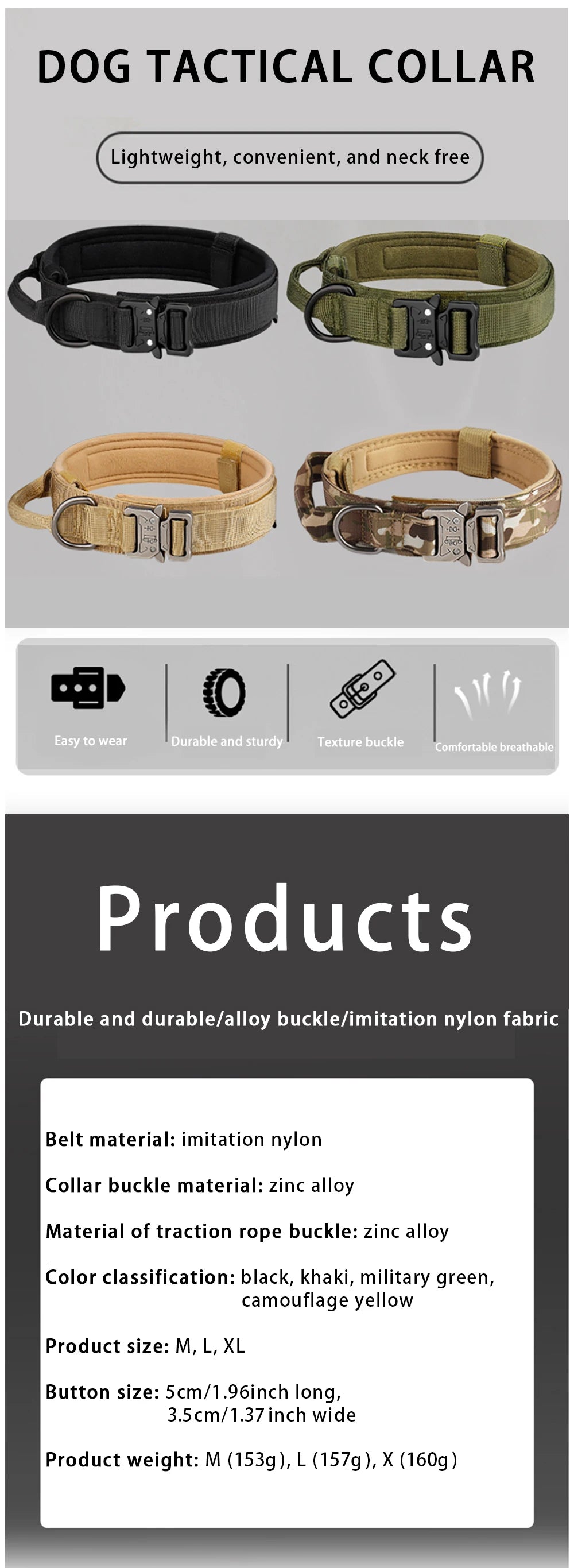 Tactical Nylon Dog Collar – Metal Buckle for Medium & Large Dogs