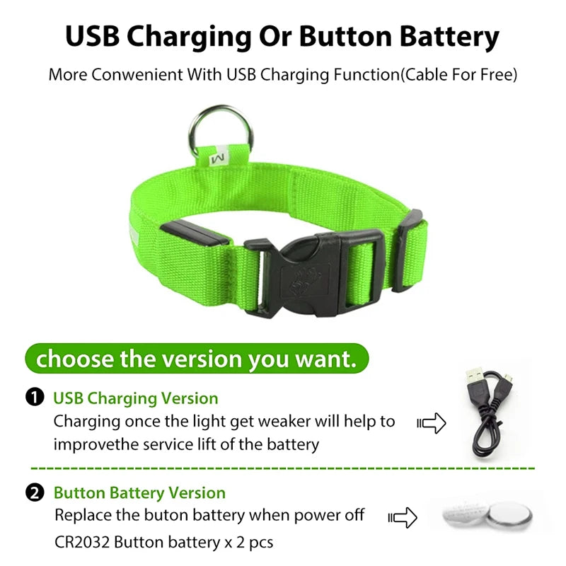 USB Rechargeable LED Dog & Cat Collar – Glowing Night Safety