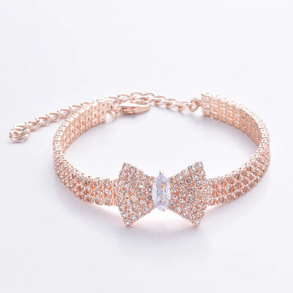 Rose Gold Zircon Bow Tie Collar – Adjustable Dog & Cat Necklace