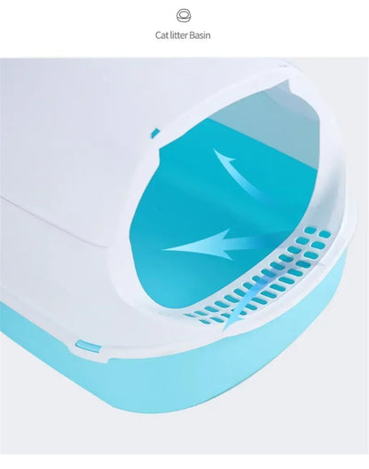 Semi-Enclosed Cat Litter Box – Splashproof Tray