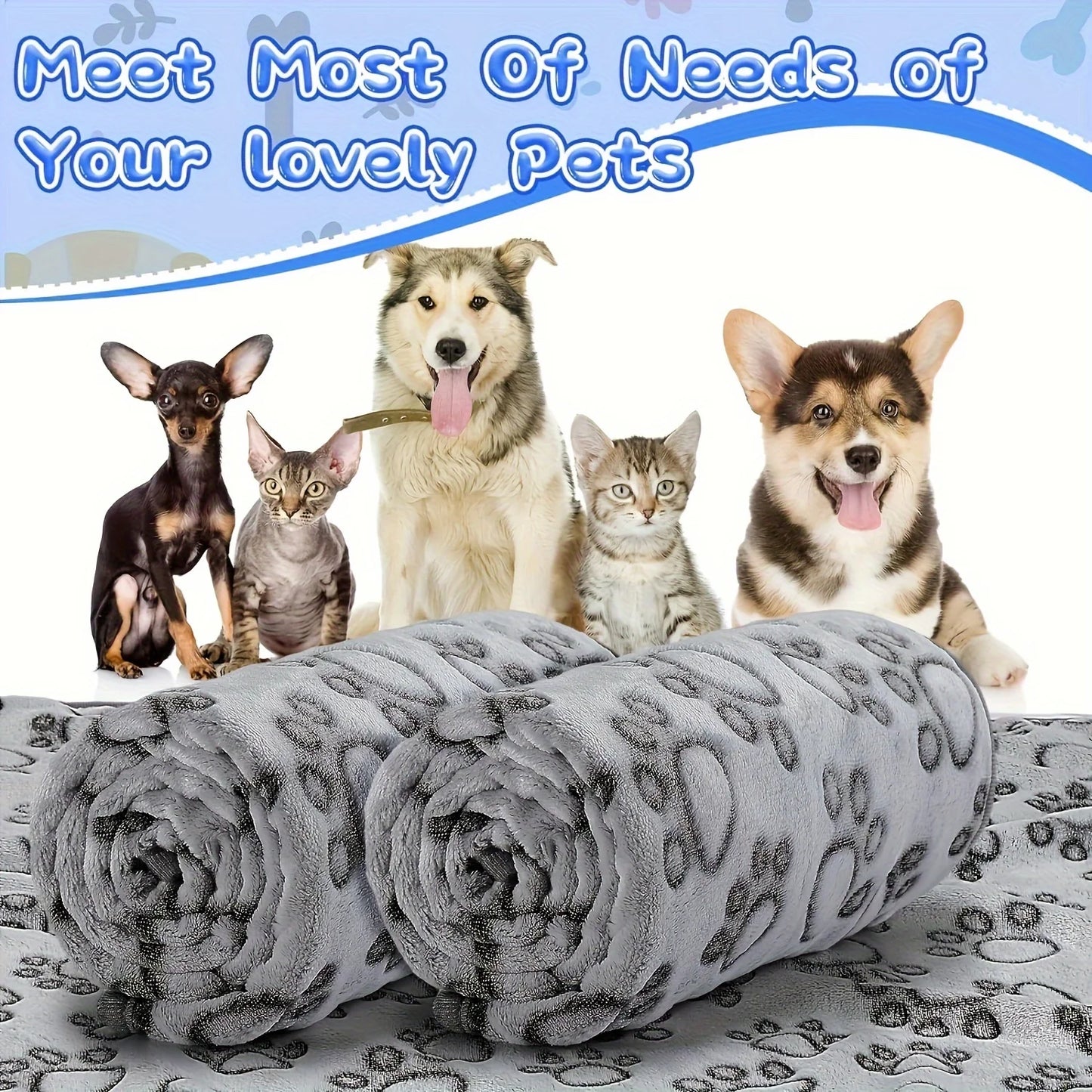 Soft Fluffy Pet Blanket – Warm Cartoon Design