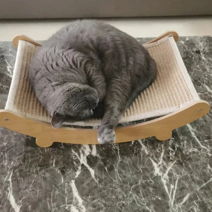 2-in-1 Wooden Cat Scratcher Bed – Detachable Scratch Pad & Sleeping Loun