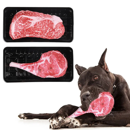 Simulation Squeaky Bone Dog Toy – Steak