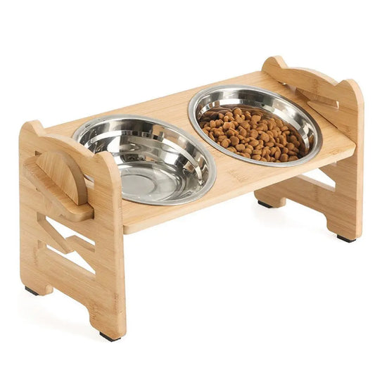 Stainless Steel Double Pet Bowl with Folding Stand
