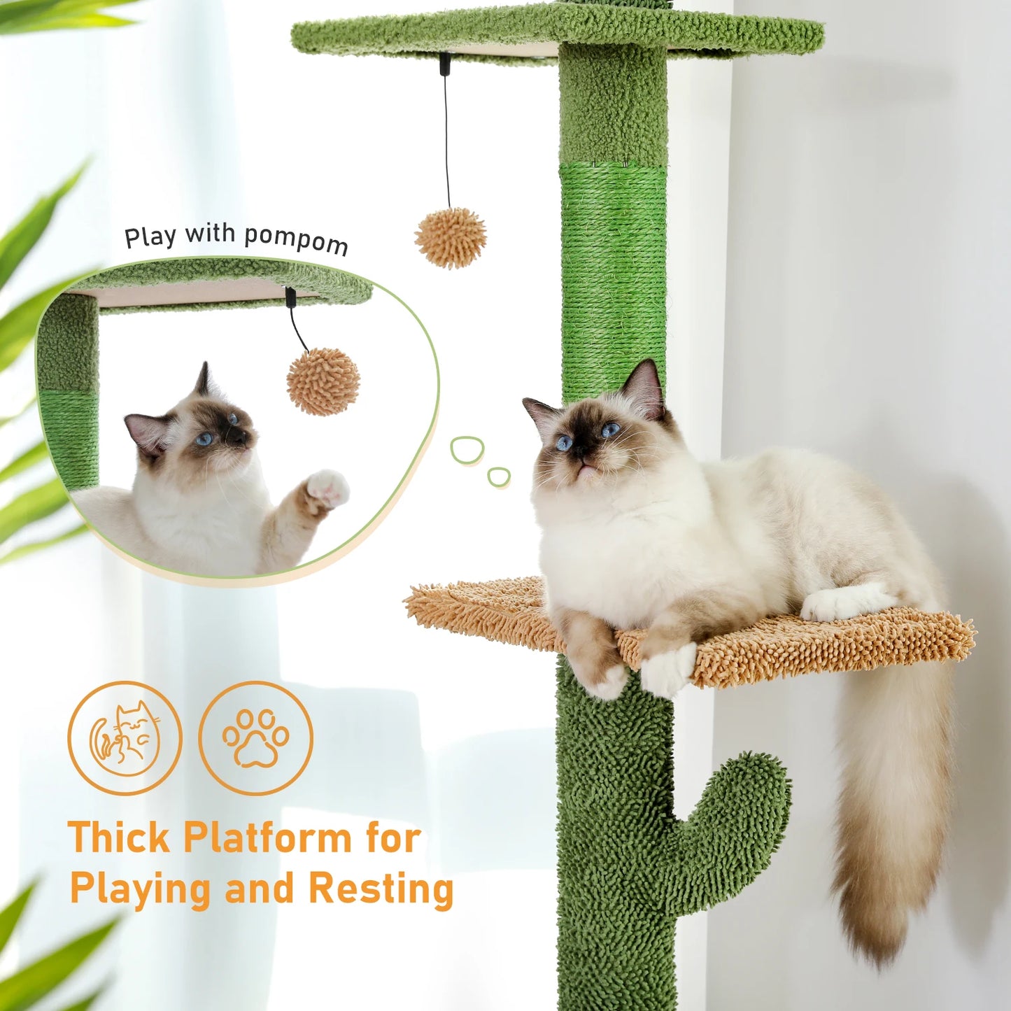 5-Tier Floor-to-Ceiling Cat Tower – Cactus Climbing Tree