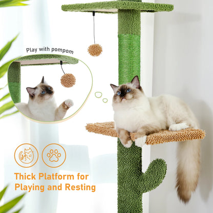 5-Tier Floor-to-Ceiling Cat Tower – Cactus Climbing Tree