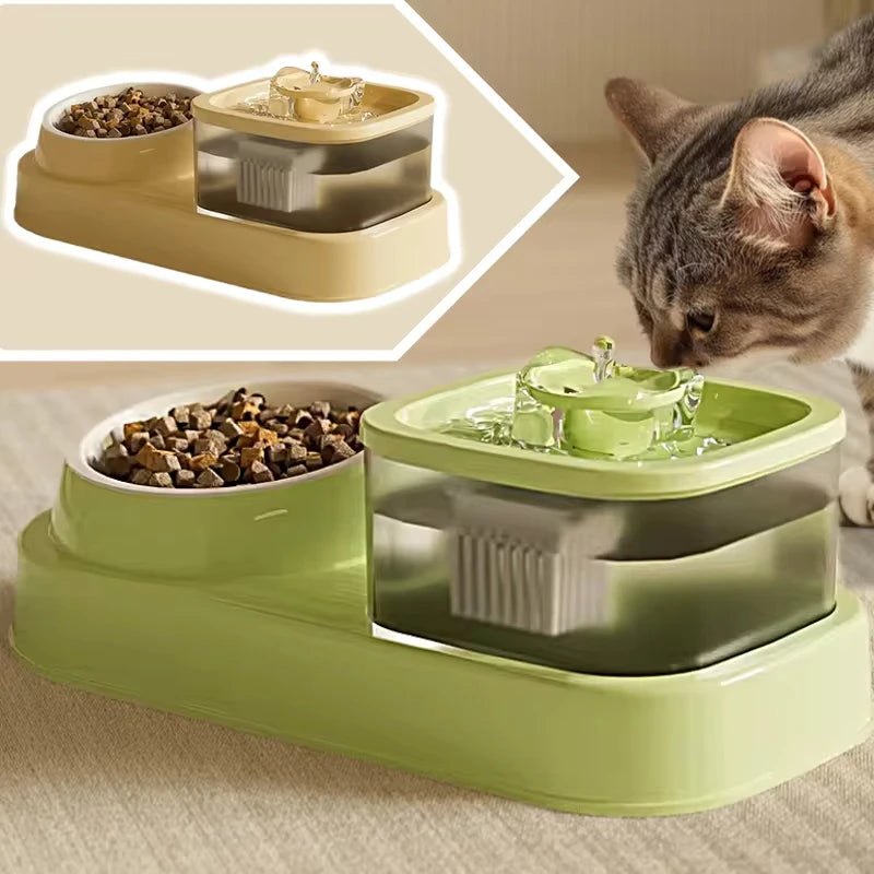 PurrFlow™ 2-in-1 Cat Water Fountain & Feede