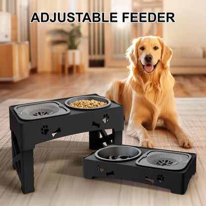 3-in-1 Adjustable Pet Feeder – Double Bowls with Slow Feeder
