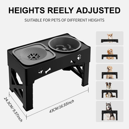 3-in-1 Adjustable Pet Feeder – Double Bowls with Slow Feeder