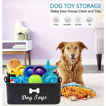 Felt Pet Toy Storage Box – Dog & Cat Organizer Basket